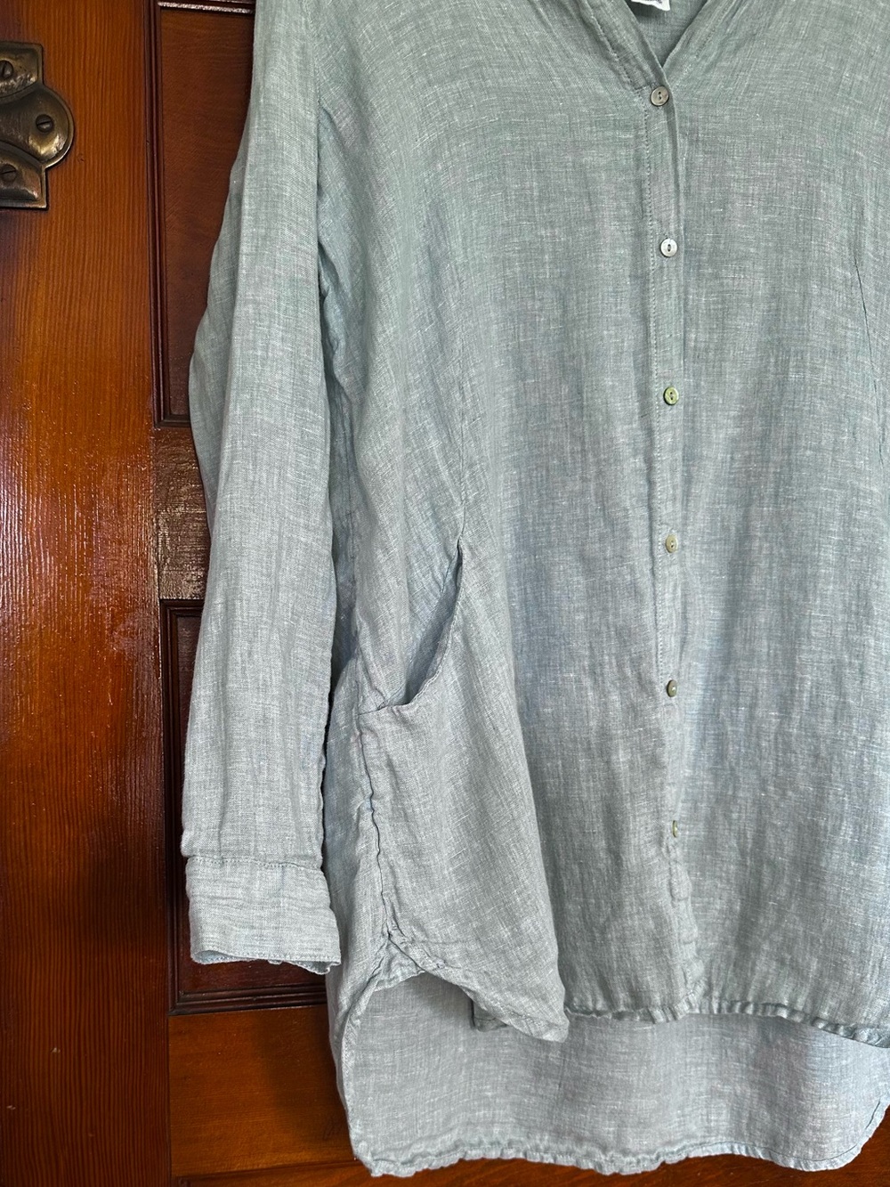 Sigrid Olsen Linen Roll Tab Sleeve V-Neck Button Down Tunic Shirt Top Sz Medium - Picture 6 of 10